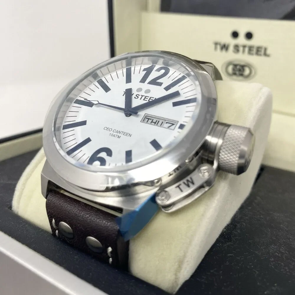 NEW TW Steel CEO Canteen 45mm Watch CE1005 Brown Leather White Dial Quartz - Picture 3 of 13